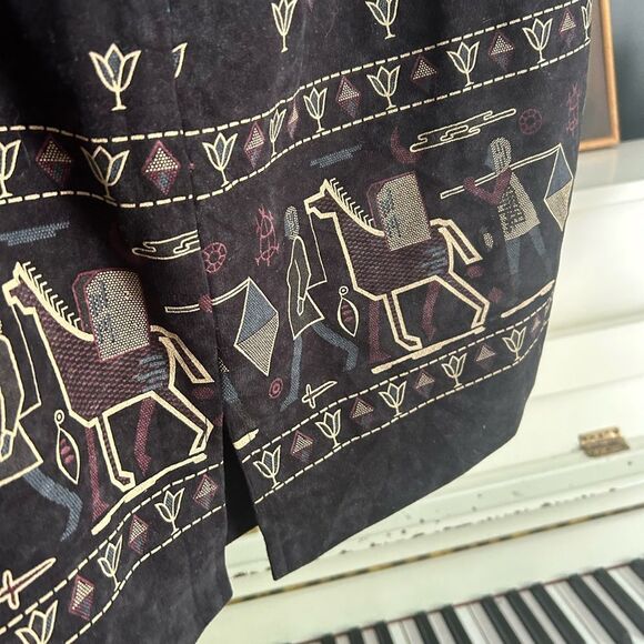 Vintage Wearever Black Patterned Mini A-Line Skirt XL - Picture 5 of 14